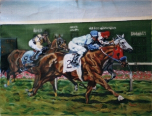 my riend norris\' racehorse urigo, oil 14x22\" width=