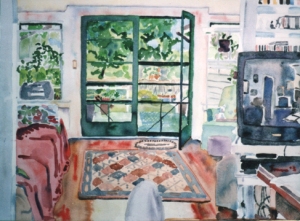 interior pete\'s house, florida, watercolor, 16x20\" width=